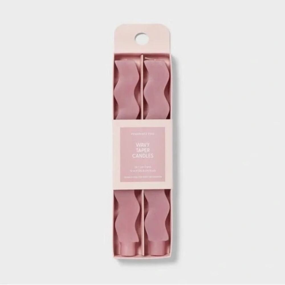 Room Essentials NWT NIB Wavy Shaped Taper Candles Pink Frangrance Free Set of 2